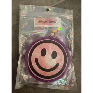 Mahogany Cococut Pom Smiley Face Car Freshie